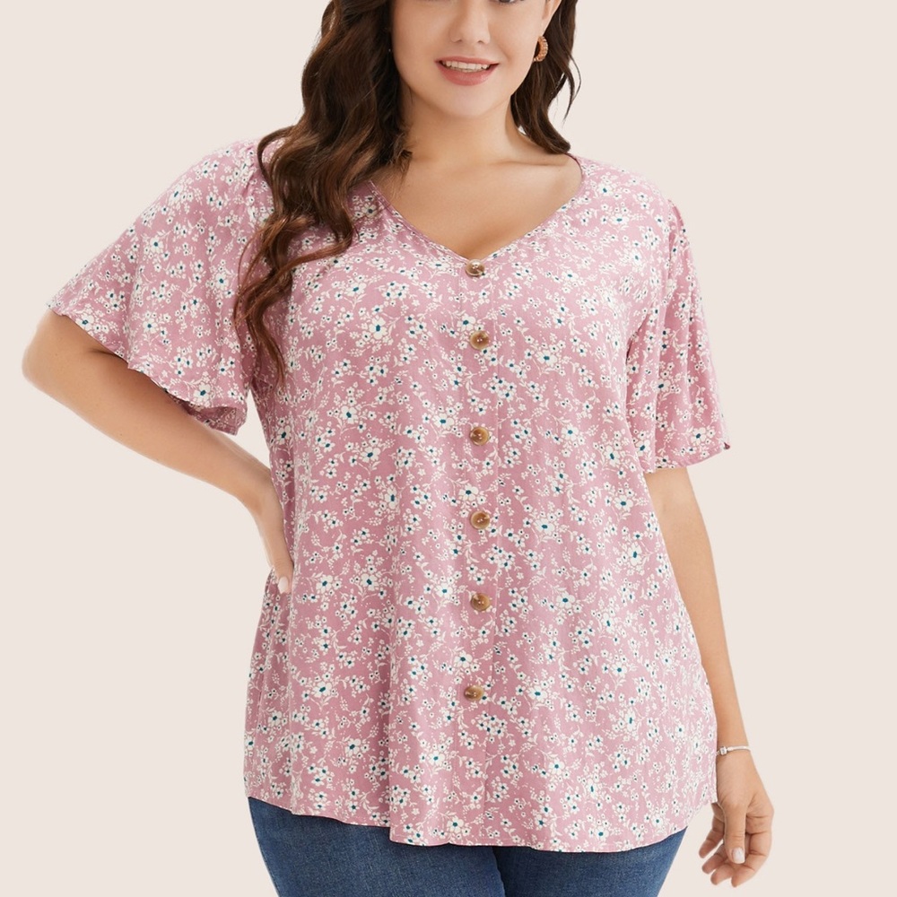 NWT-Beautiful Pink Flowy Floral Top Plus Size: 22/24 - Picture 7 of 10